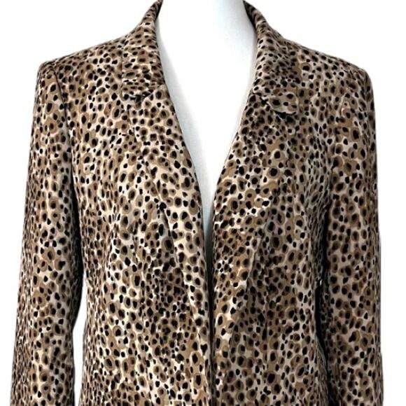 LOFT Women's Blazer Classic Wool Blend Leopard Print Open Front Soft Size 12 - Picture 5 of 12